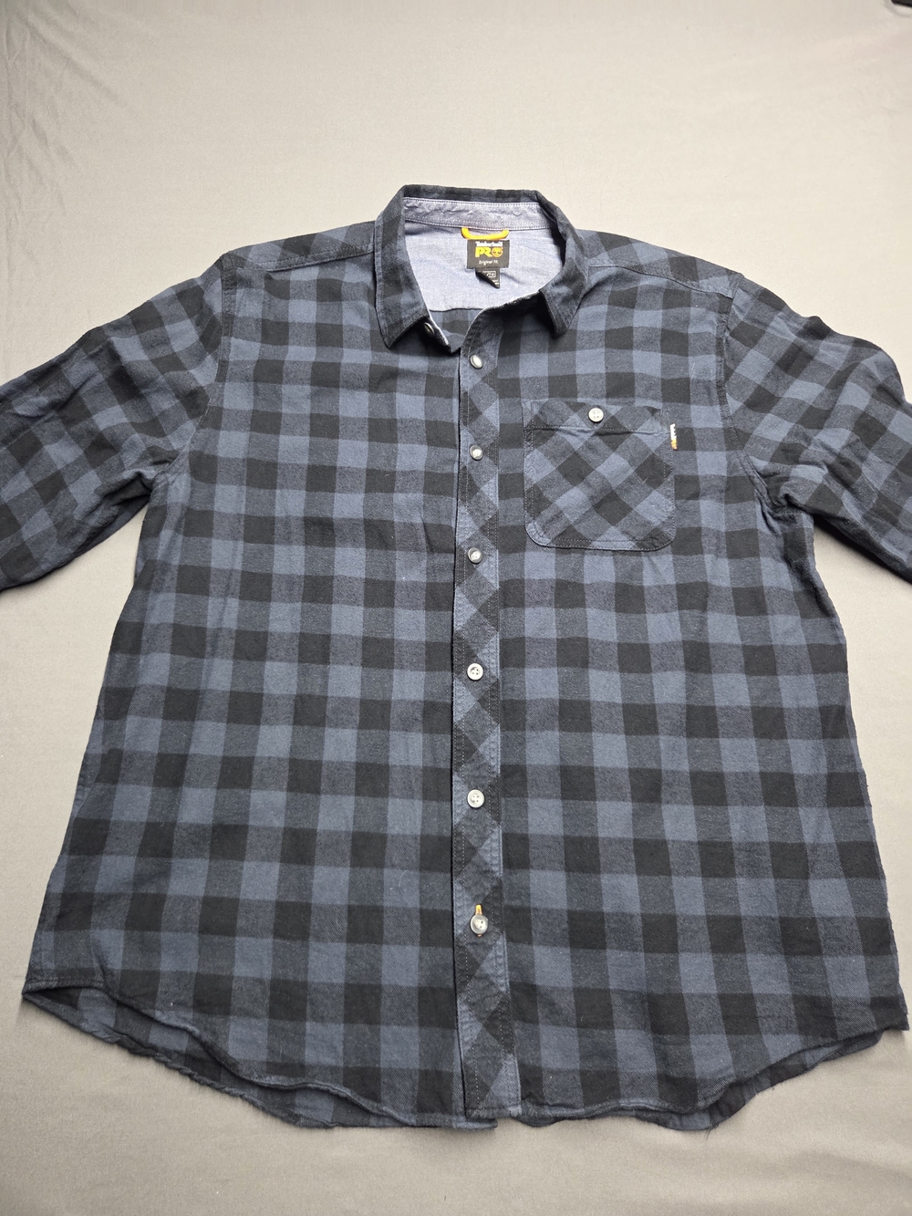 Timberland Men's Blue and Black Plaid Button-Down Shirt
